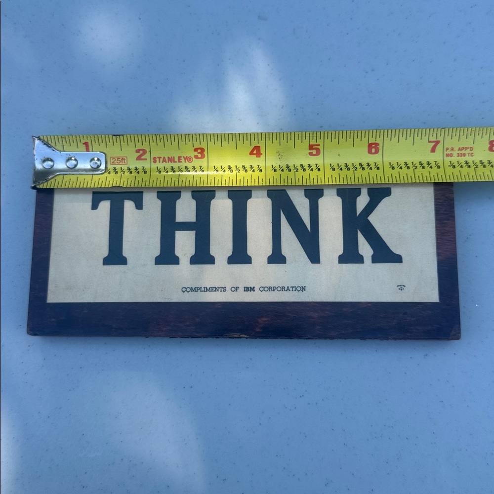 Vtg 1960's Wood Wooden Double Sided Think Desk Plaque Slogan Compliments of IBM - Picture 3 of 3